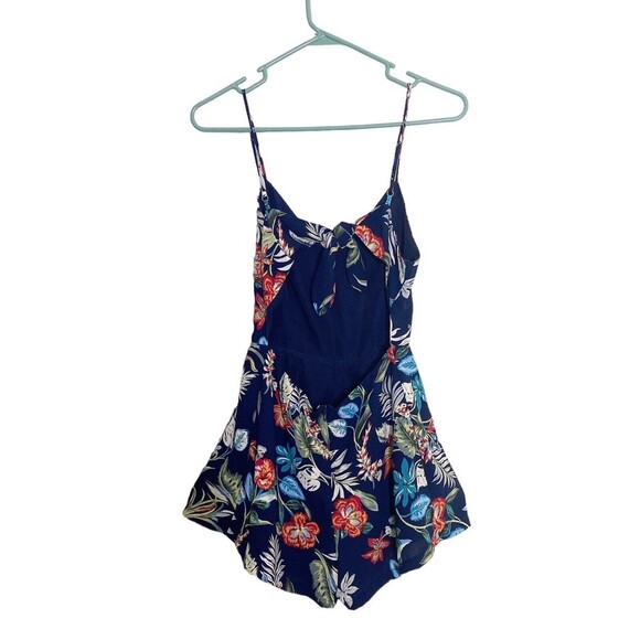 Forever 21 Romper Shorts Women Small Blue Floral Tropical Sleeveless Open Back - Picture 3 of 10